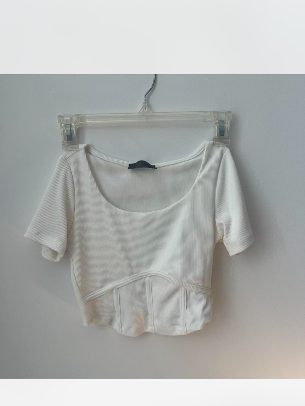 White Ribbed Short Sleeve Scoop-Neck Crop Top